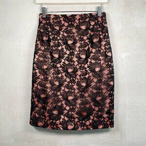 Vintage Andrea Jovine, Black Lace Over Pink Satin, High Waisted Skirt Size 8